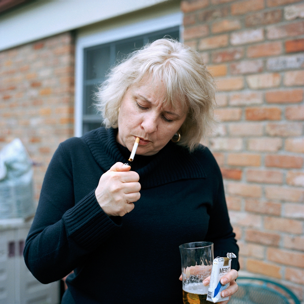   Mom with Merit Ultra Lights and beer, Sherwood Forest, Cincinnati, Ohio  2004 